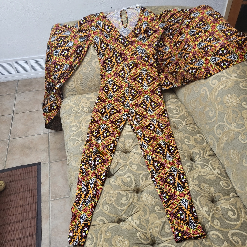 Size L african print flare arm classy jumpsuit